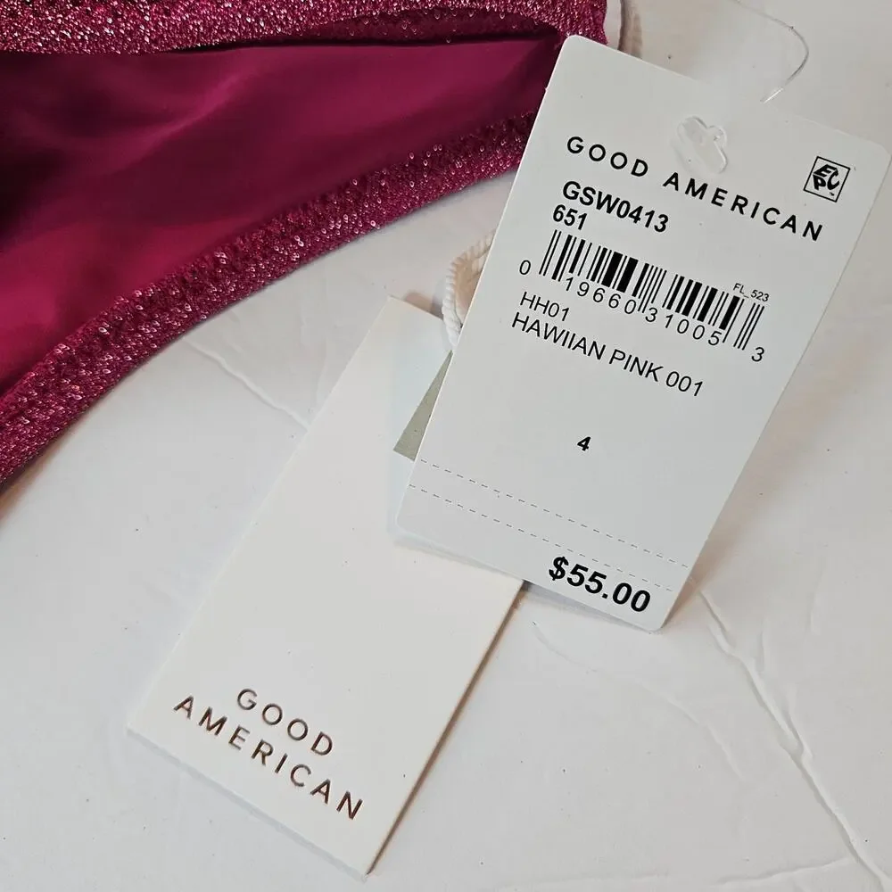 Good American Sparkle Better Bikini Full Swimsuit Bottom Hawaiian Pink Womens XL
